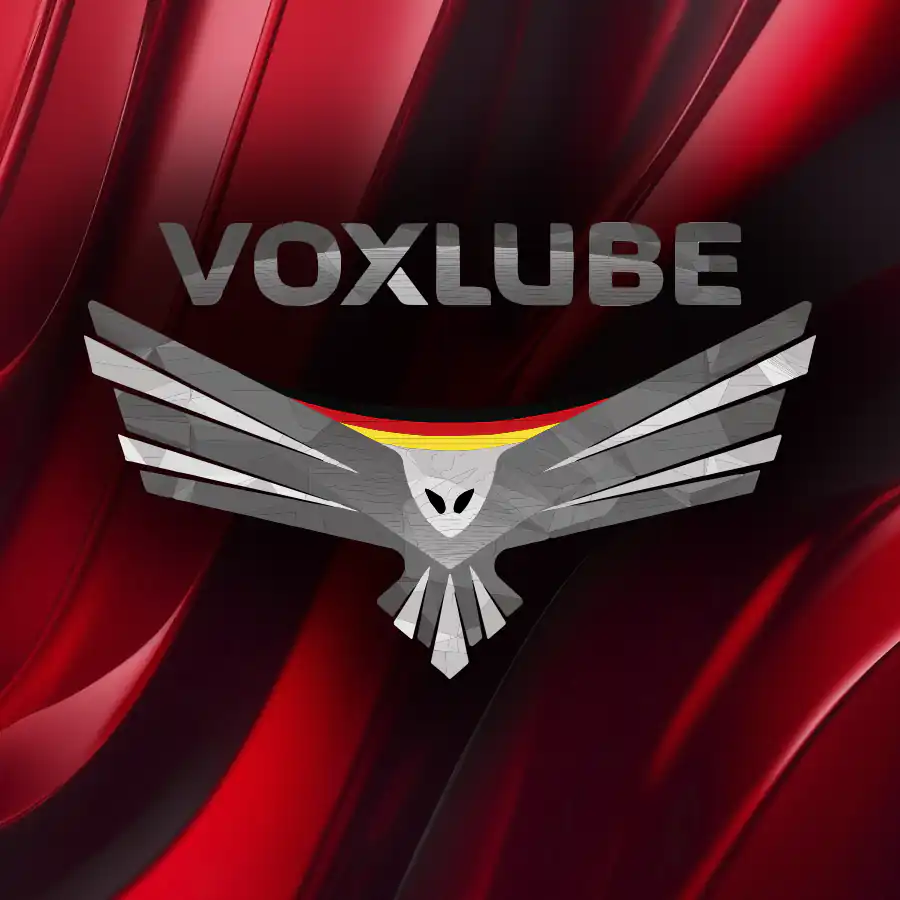VOXLUBE Logo auf rotem Hintergrund